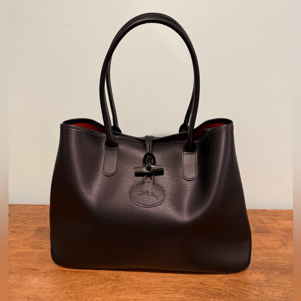 Longchamp Le Roseau Black Leather Tote Bag NWOT